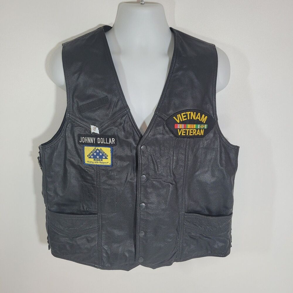 Excelled Leather Motorcycle Vest w Patches Vietnam Veteran Patriot Guard Biker